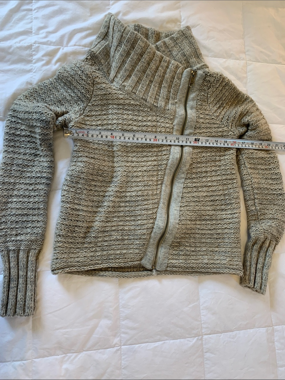 Athleta Asymmetrical Zip Cowl neck Wool Sweater - Cream